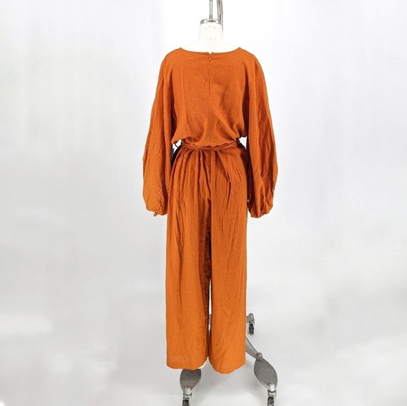 Eloquii Wide Leg Jumpsuit Brown 16 balloon sleeve hipster rustic cottagecore - Picture 2 of 10